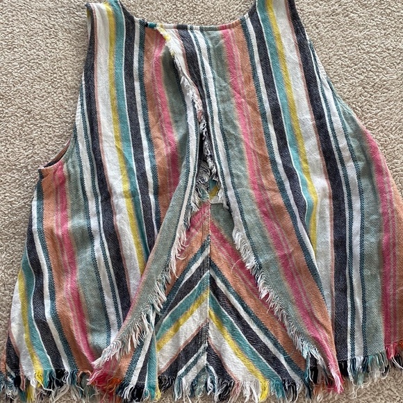 Indigo Rein Size XL Lenin Blend Raw Hem Open Back Tank Top - Picture 3 of 5